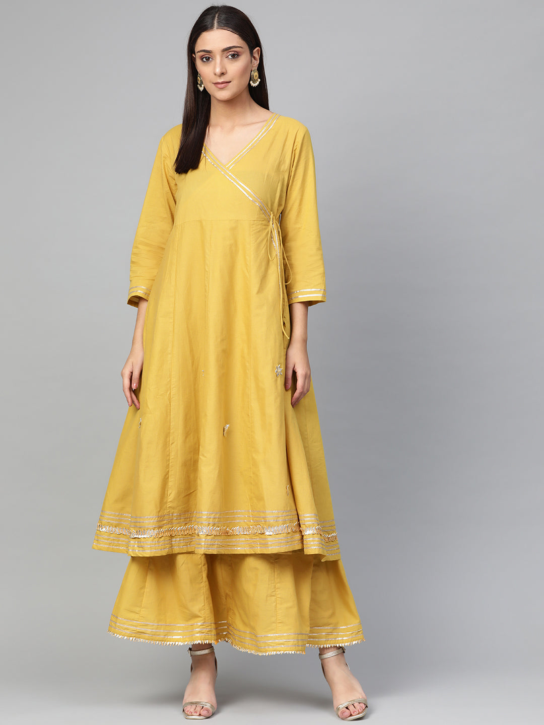 Shop Mustard Yellow Solid Gotta Detailing Kurta Mustard Gotta Lace Skirt Online