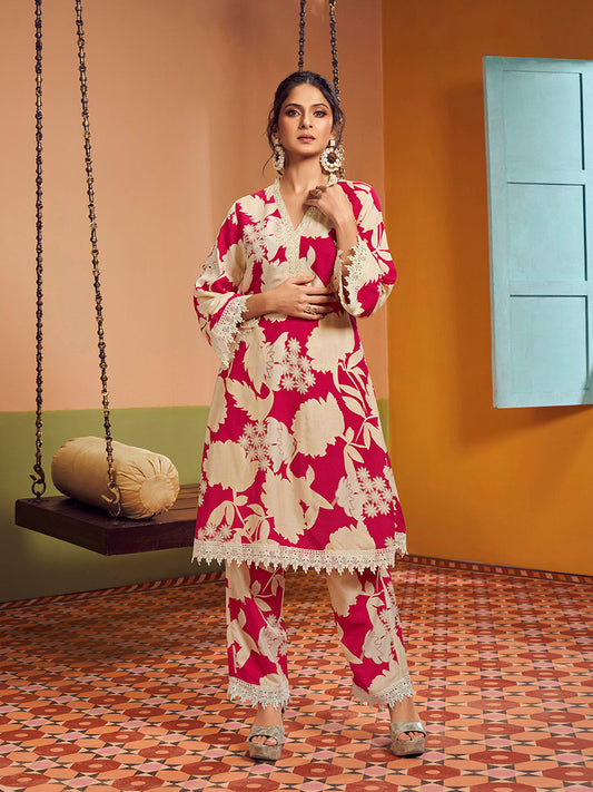 Bhama Couture Jennifer Winget Pink & Beige Colour Floral Printed Kurta set