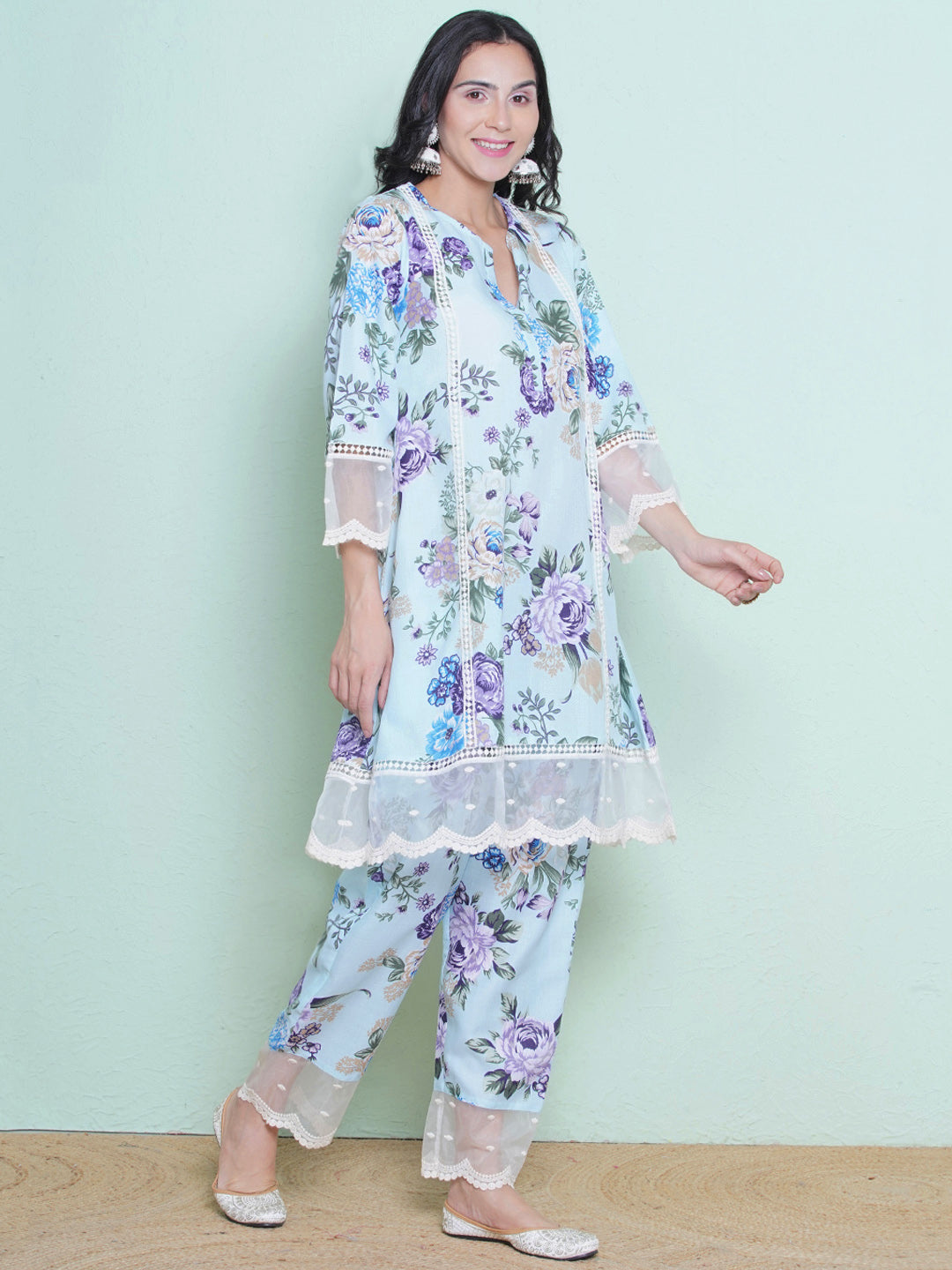 Blue Floral Printed Kurta set