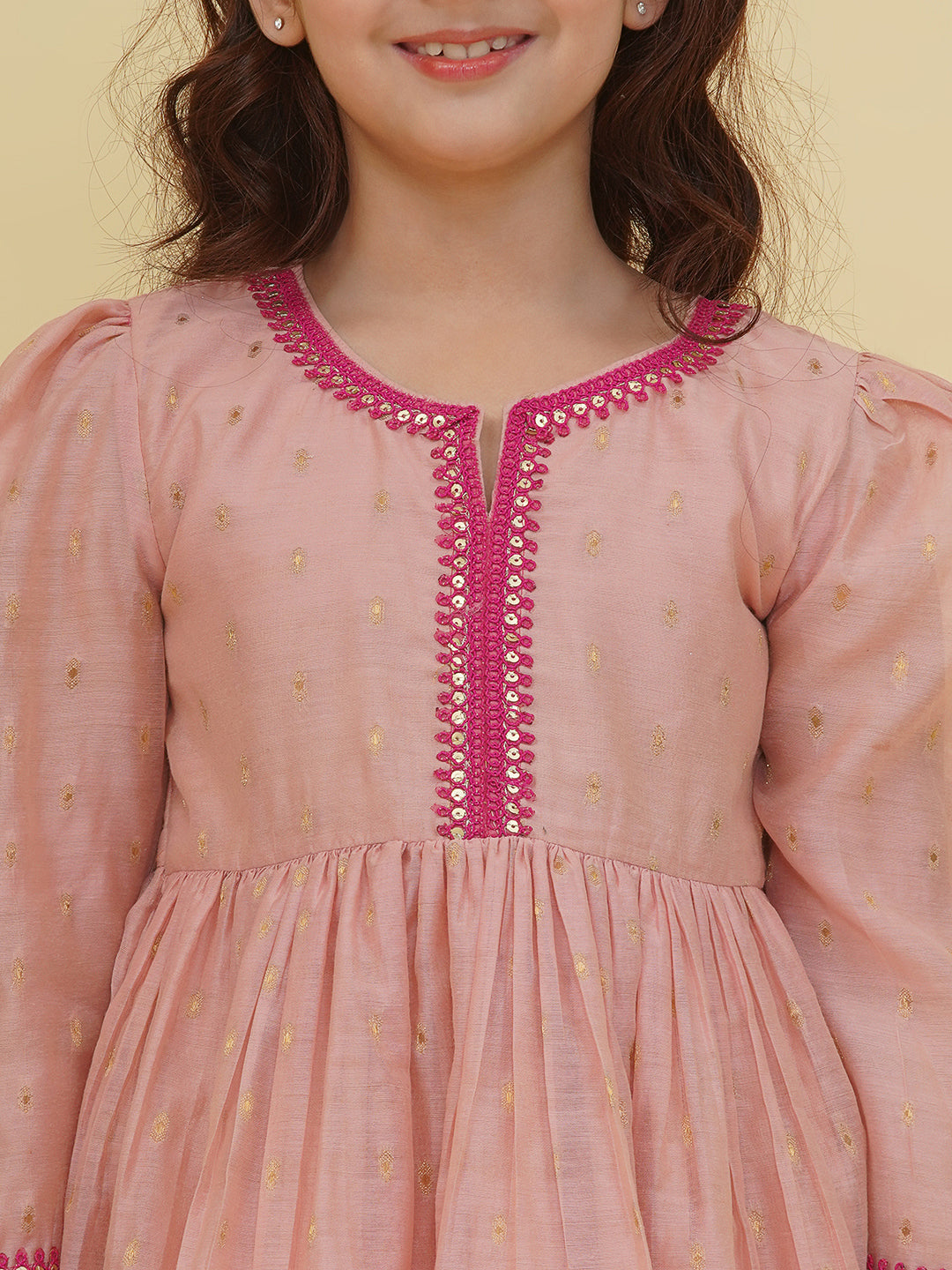 Bitiya by Bhama Girls Pink Self design  Kurta with palazzo