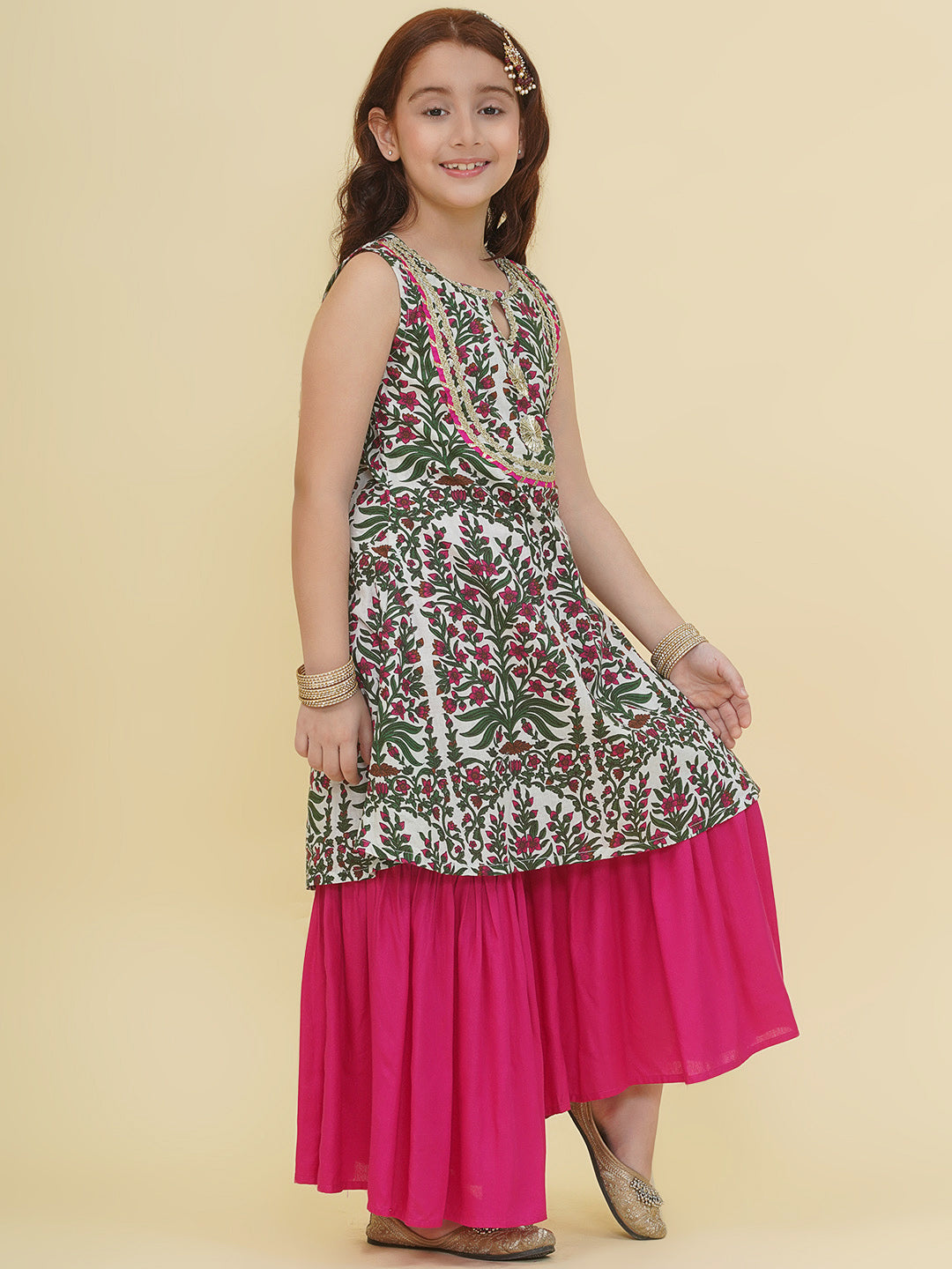 Bitiya by Bhama Girls Floral Printed Kurta with Sharara