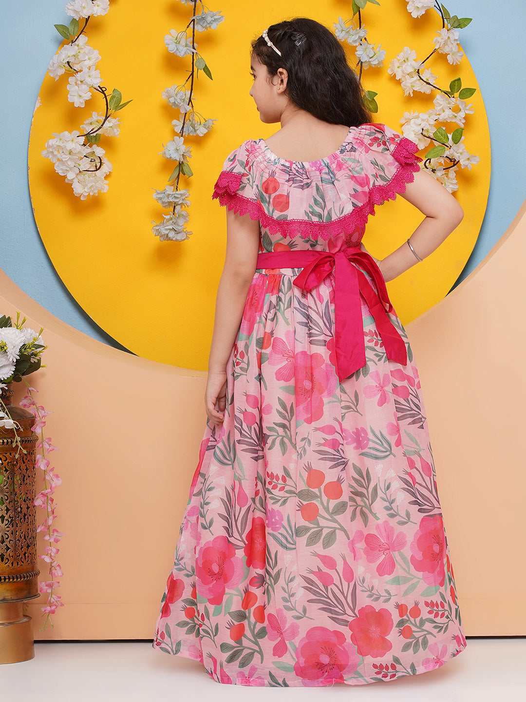 Bitiya by Bhama Girls Pink Floral Maxi Dress.