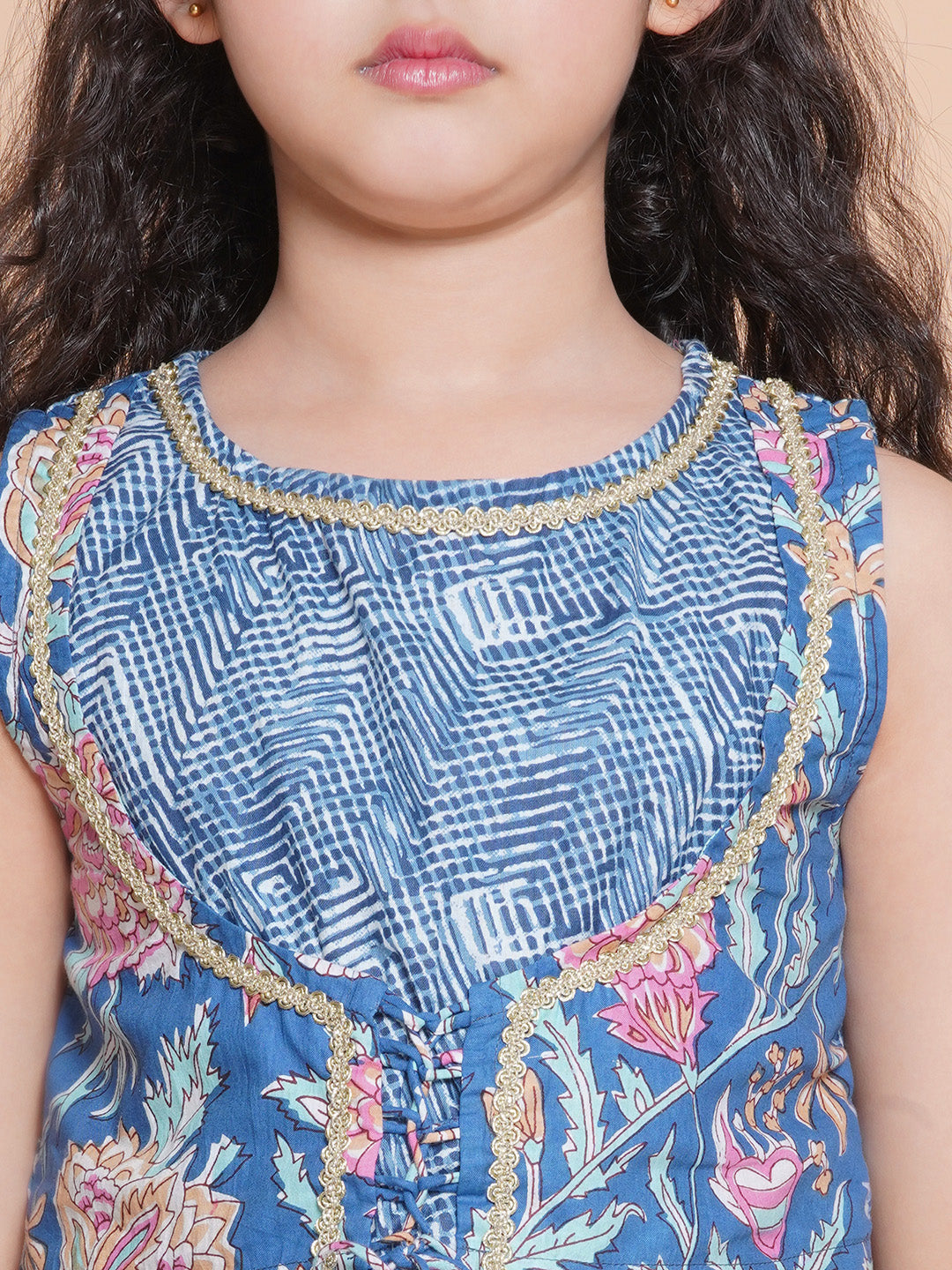 Bitiya by Bhama Girls  Blue Printed Jacket Style kurta with Sharara