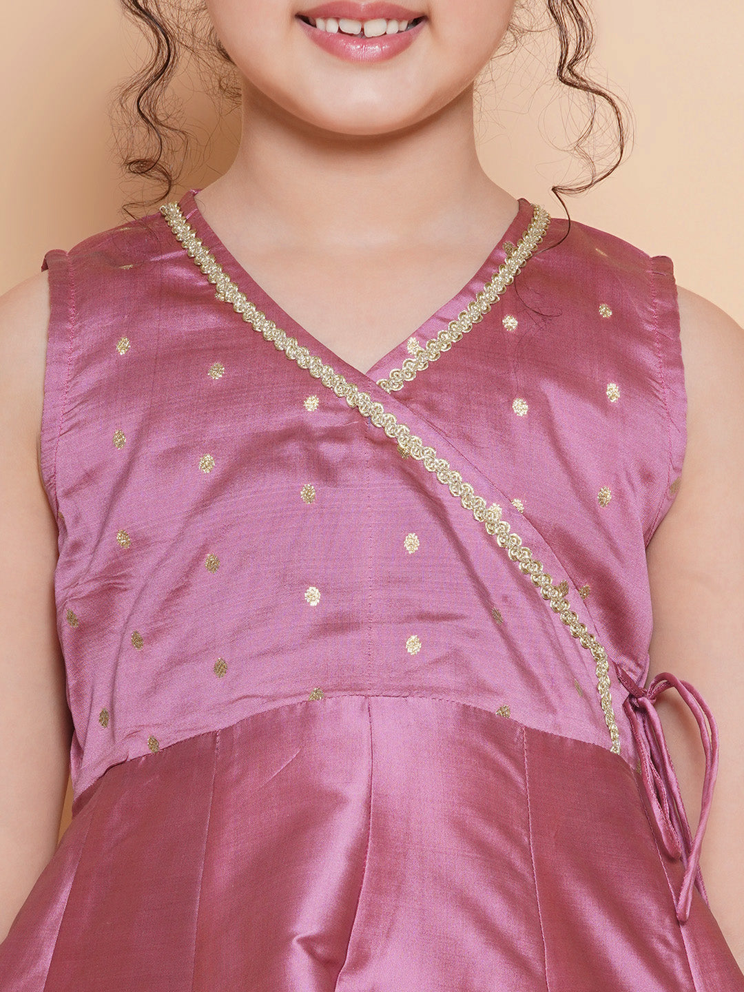 Bitiya by Bhama Girls Self Design V-Neck Angrakha Gotta Patti Anarkali Kurta with Trousers