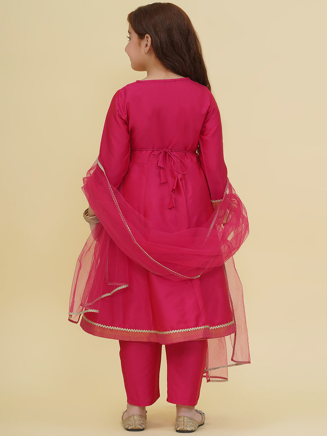 Bitiya by Bhama Girls Pink Angrakha Kurta with Trousers with Dupatta