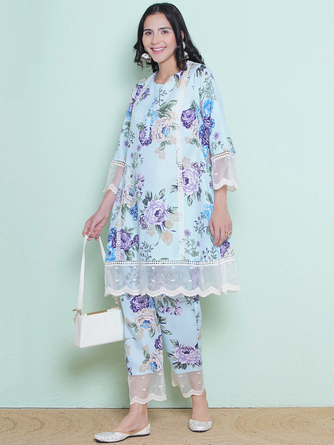 Blue Floral Printed Kurta set