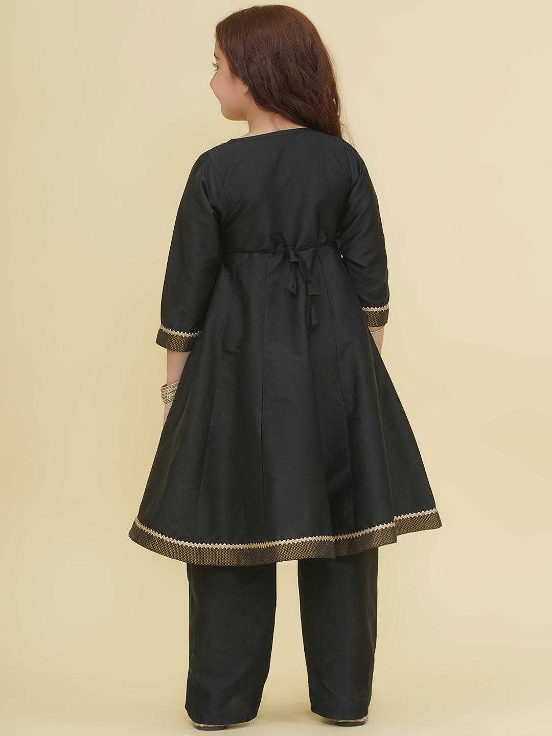 Bitiya by Bhama Girls Black Angrakha Kurta with Trousers