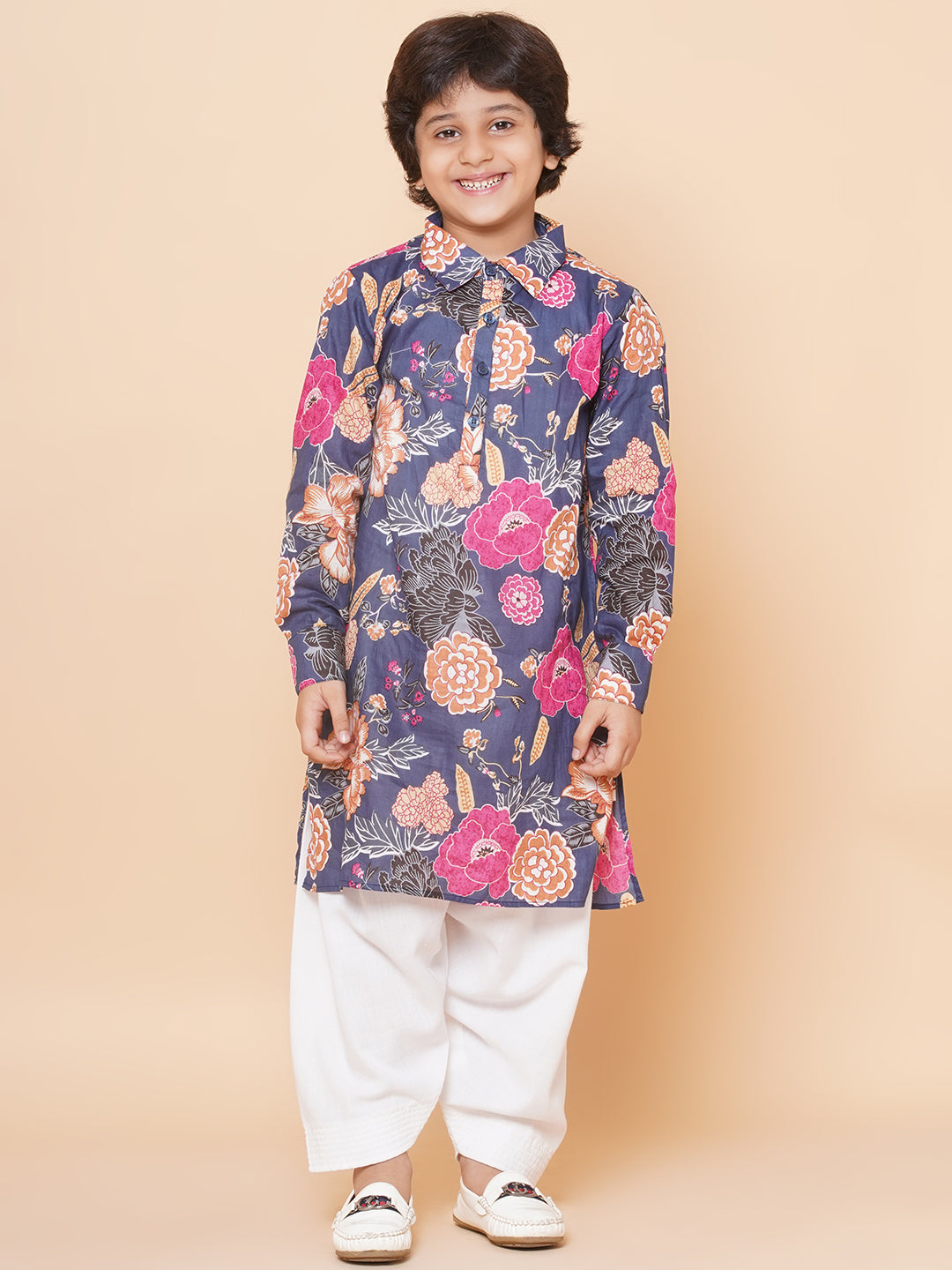 Bittu By Bhama Boys Blue Printed Kurta with Salwar