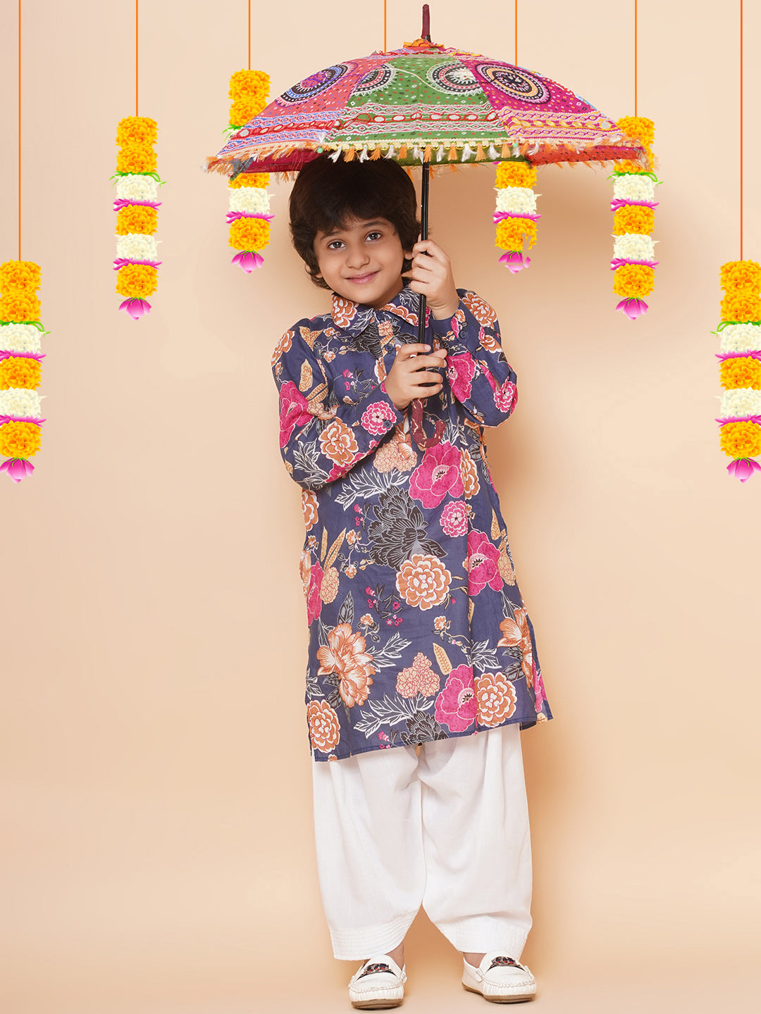 Bittu By Bhama Boys Blue Printed Kurta with Salwar