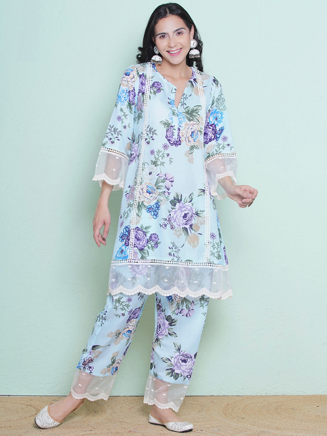 Blue Floral Printed Kurta set