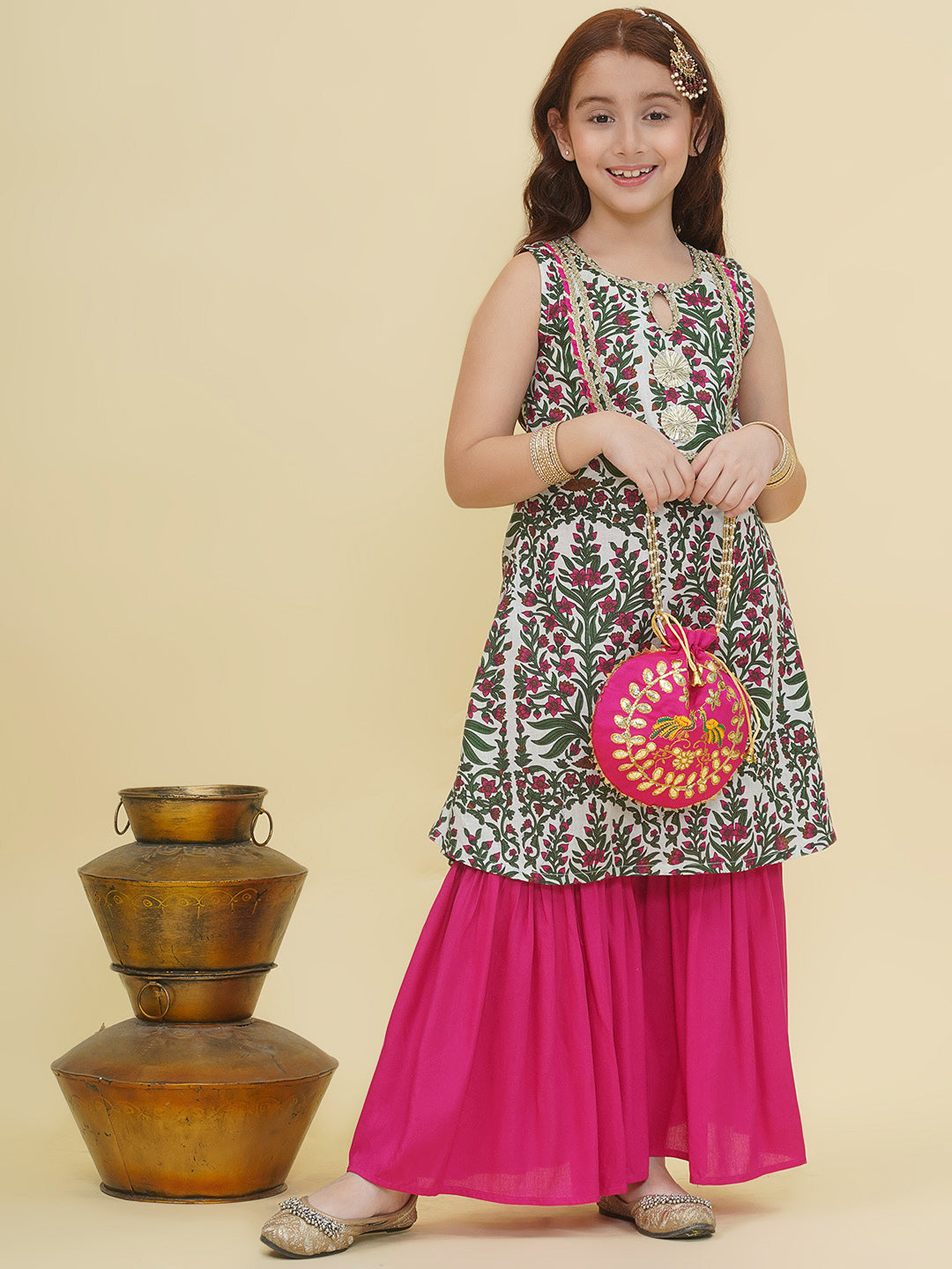 Bitiya by Bhama Girls Floral Printed Kurta with Sharara