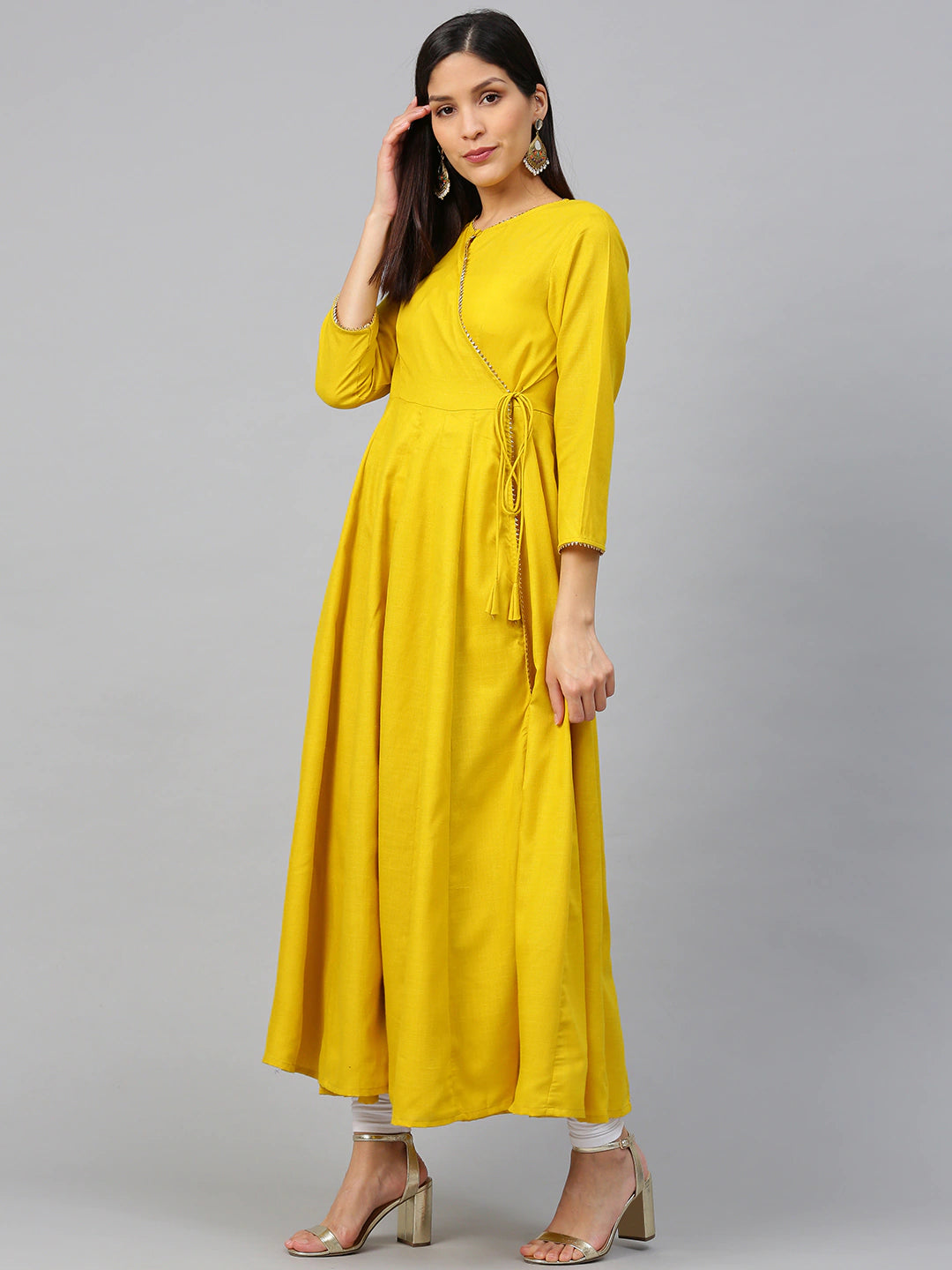 Bhama Couture Mustard Angrakha Kurta With Lace Detail