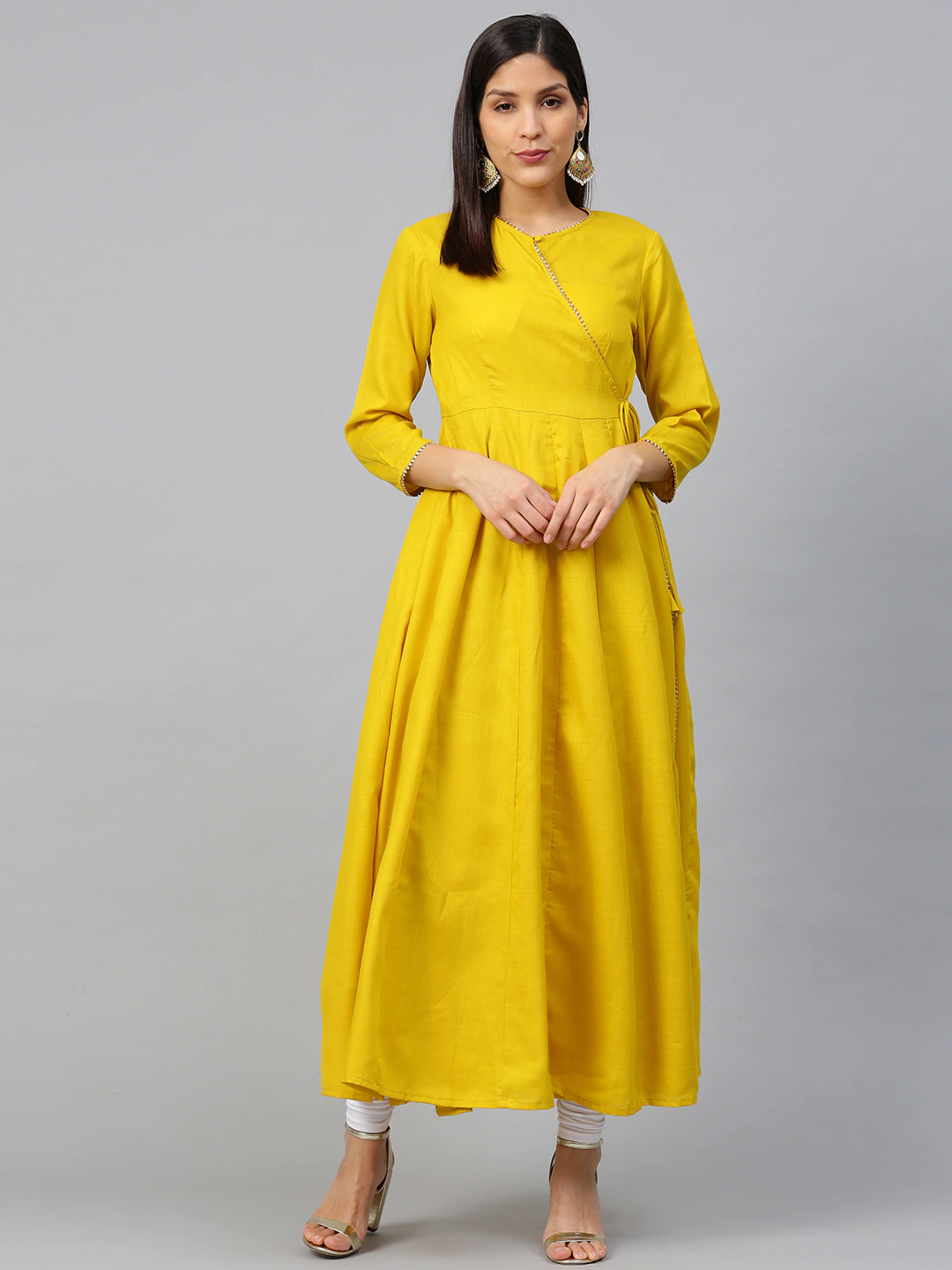 Bhama Couture Mustard Angrakha Kurta With Lace Detail