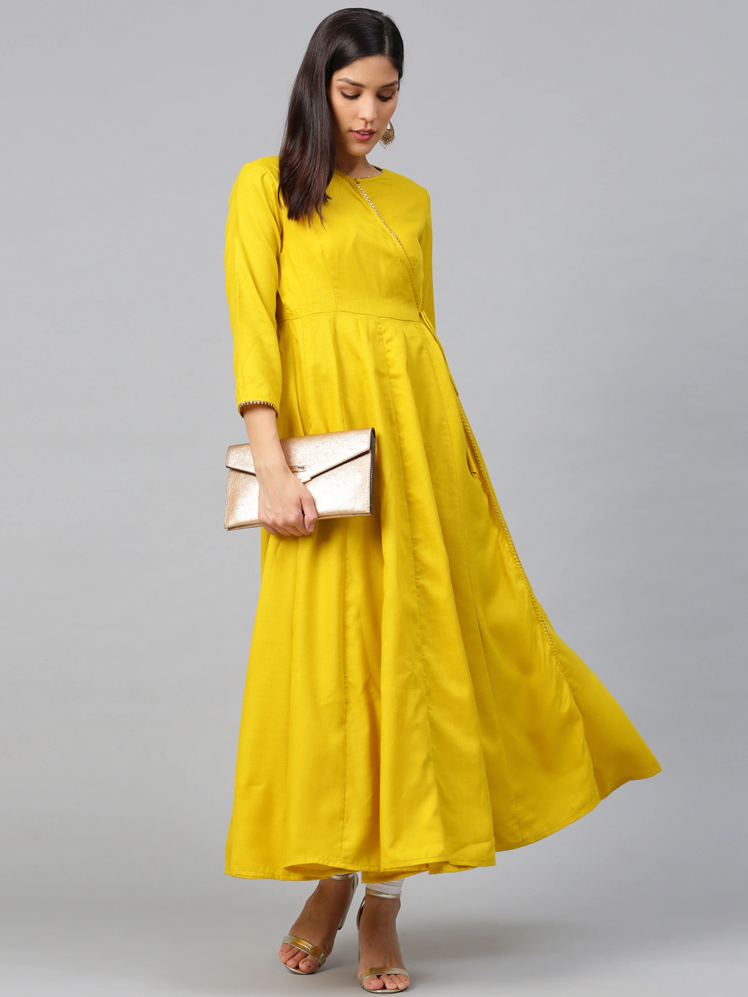 Bhama Couture Mustard Angrakha Kurta With Lace Detail