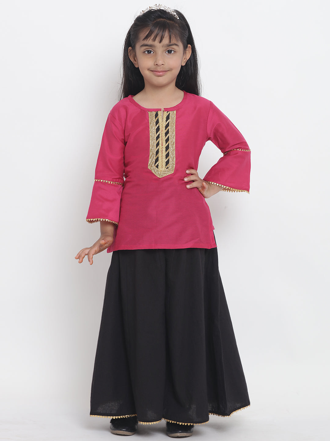 Bitiya by Bhama 
Girls Pink & Black Ready to Wear Lehenga & Blouse