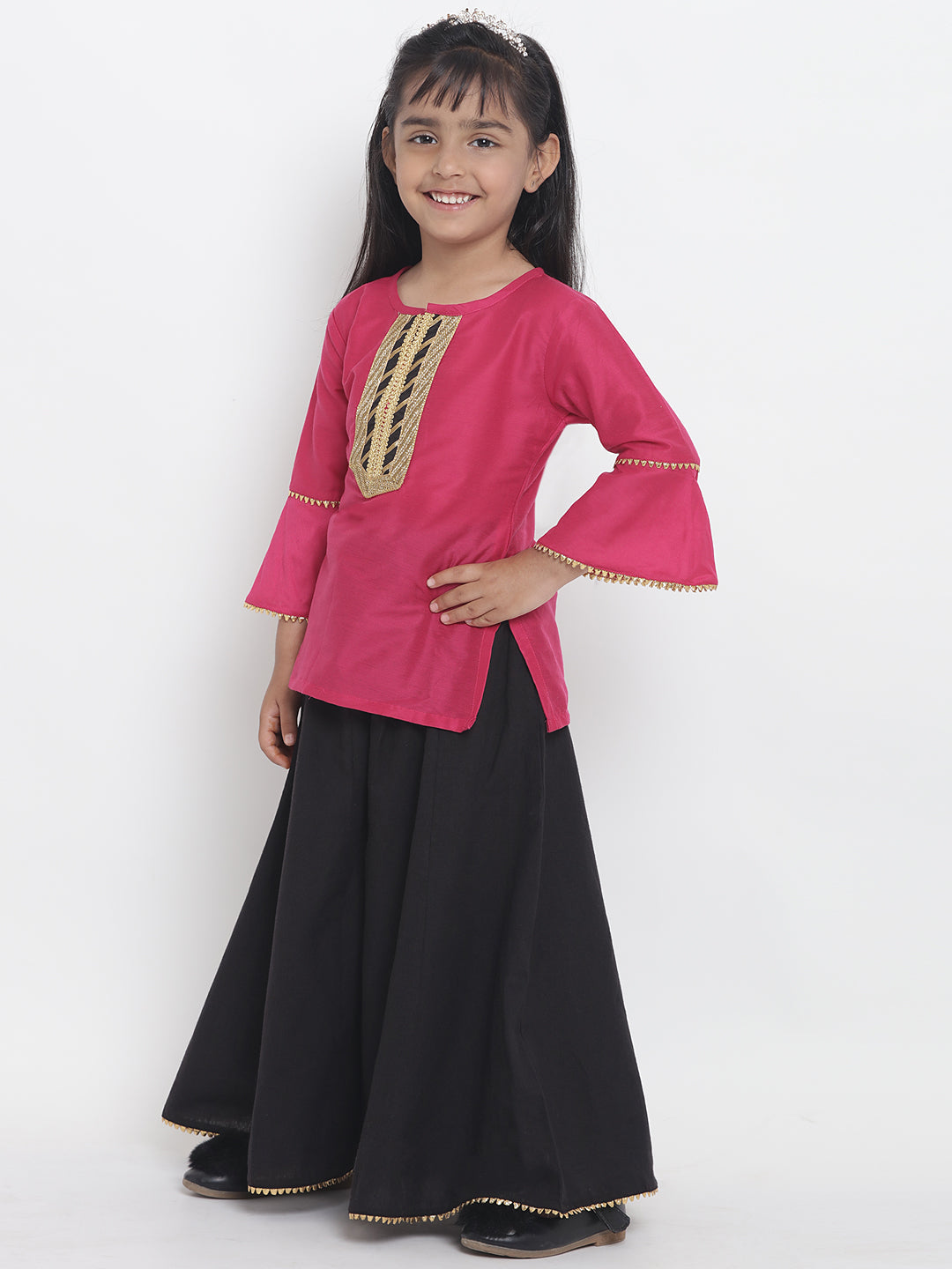 Bitiya by Bhama 
Girls Pink & Black Ready to Wear Lehenga & Blouse