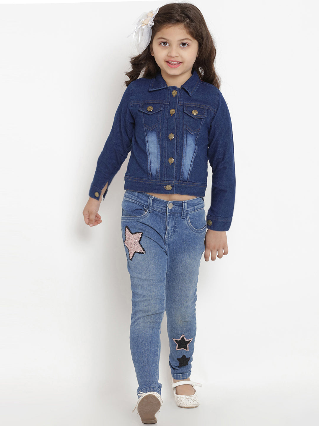 Bitiya By Bhama Girls Blue Solid Lightweight Denim Jacket