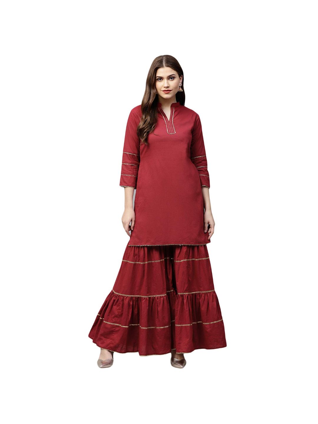 Maroon Solid Kurta With Maroon Sharara.