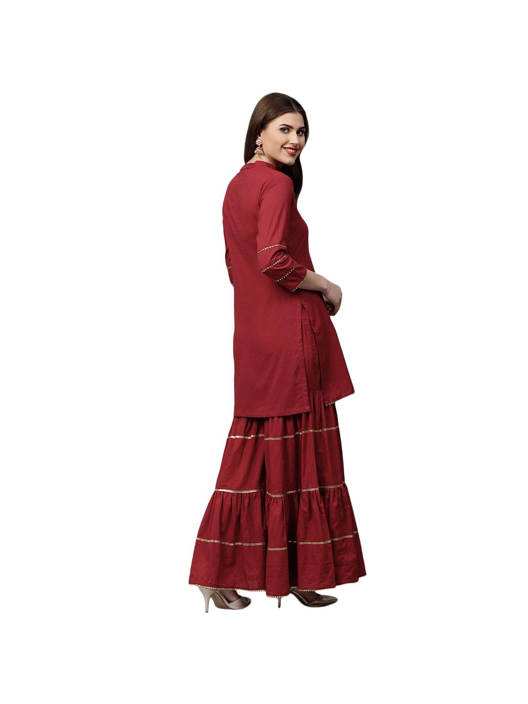 Maroon Solid Kurta With Maroon Sharara.