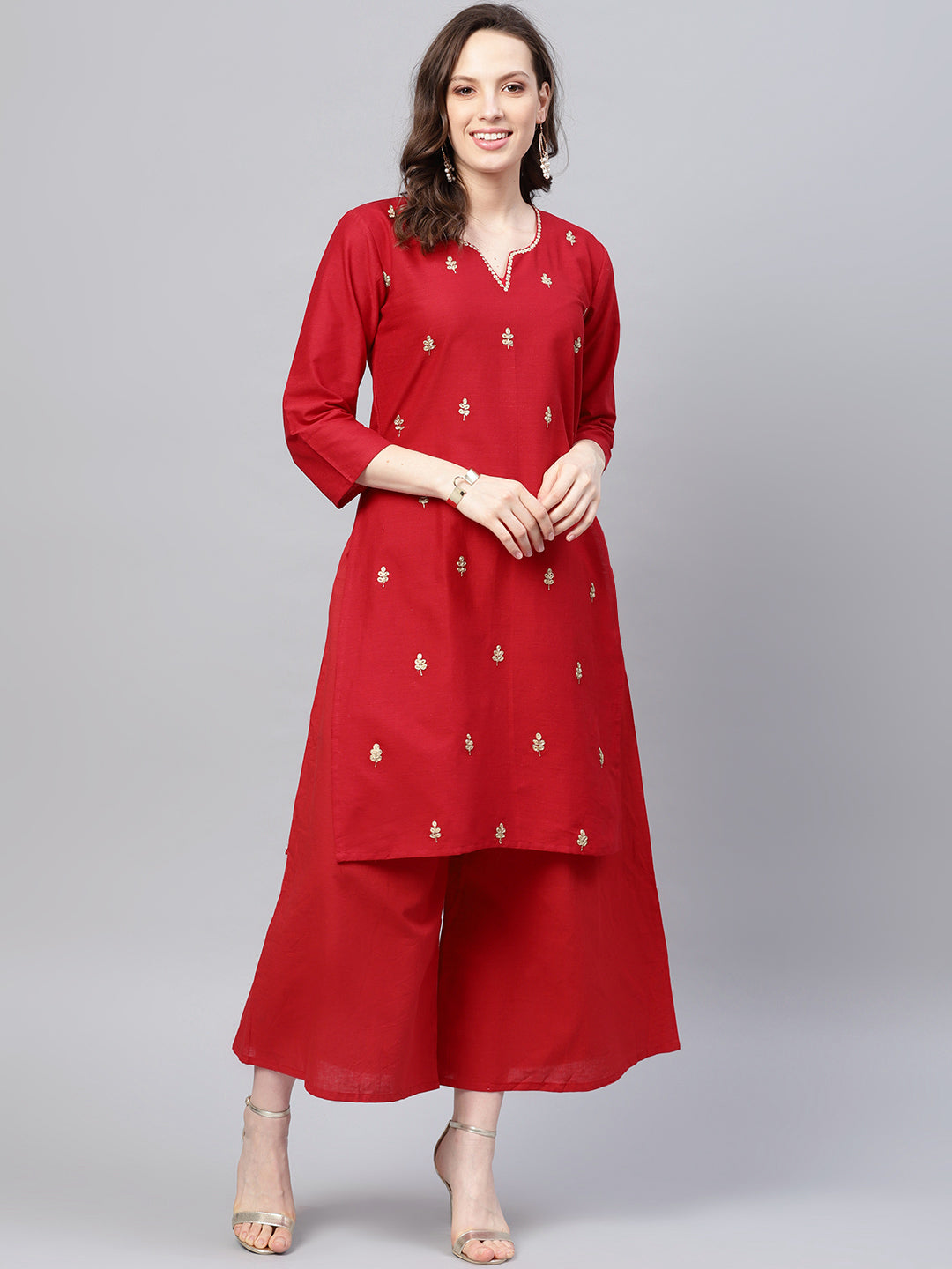 Red Embroidered Kurta with Palazzos