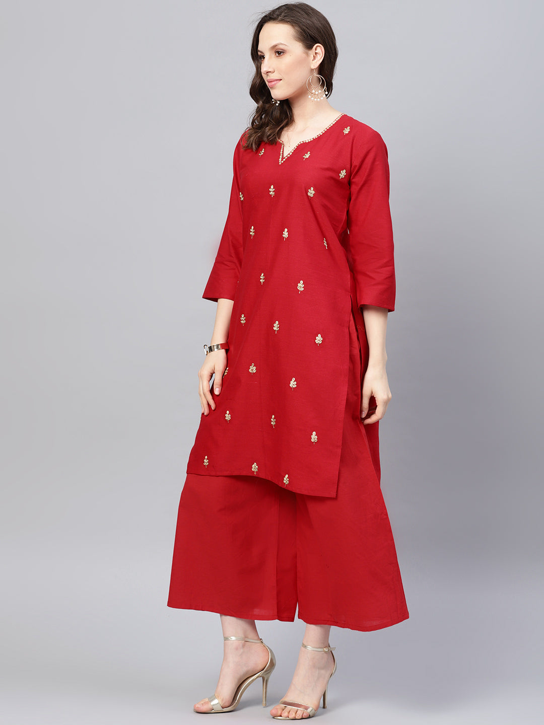 Red Embroidered Kurta with Palazzos