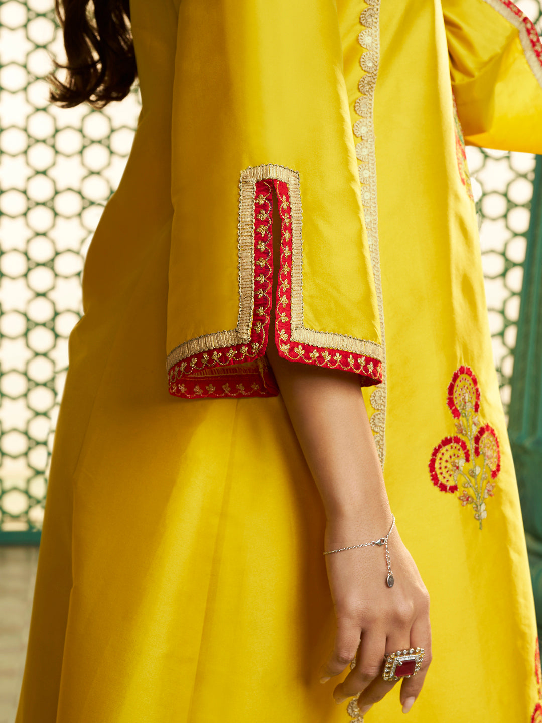 Bhama Couture Jennifer Winget Yellow Embroidered Kurta Set