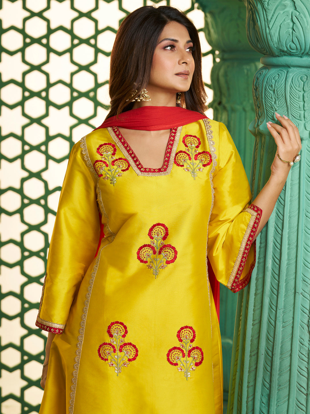 Bhama Couture Jennifer Winget Yellow Embroidered Kurta Set