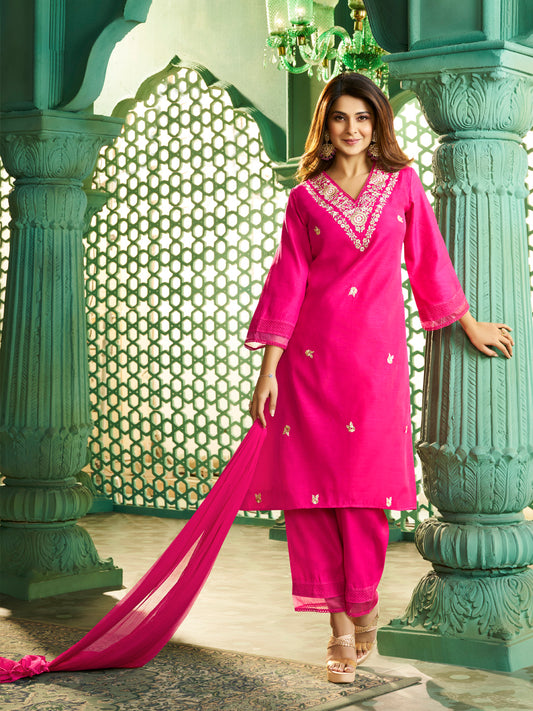 Bhama Couture Jennifer Winget Pink Embroidered Kurta Set