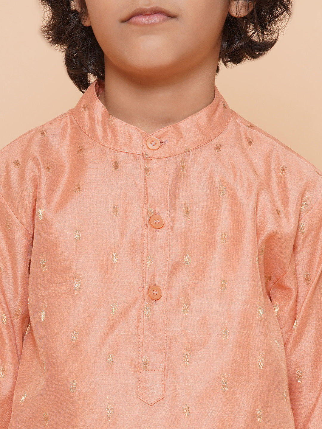 Bittu By Bhama Boys Peach Self Design Booti Kurta with Pyjamas