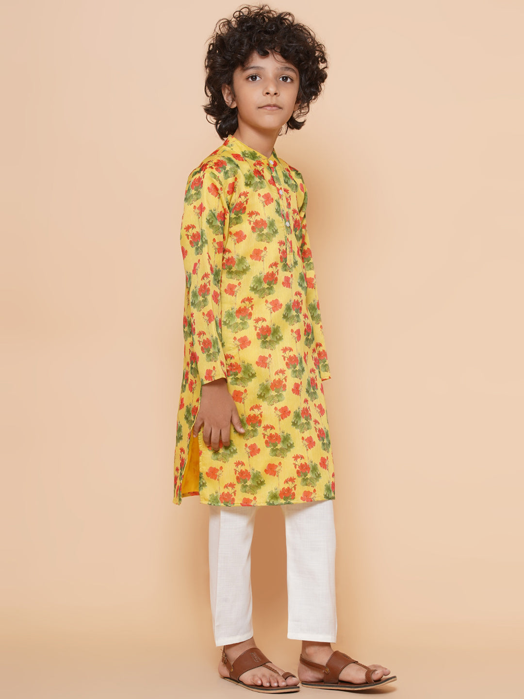 Bittu By Bhama Boys Yellow Printed Kurta with Pyjamas