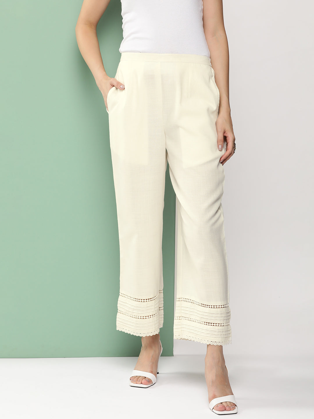 Bhama Couture Off White Loose Fit Gathered Trousers