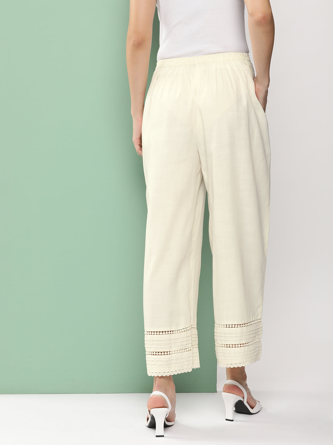 Bhama Couture Off White Loose Fit Gathered Trousers