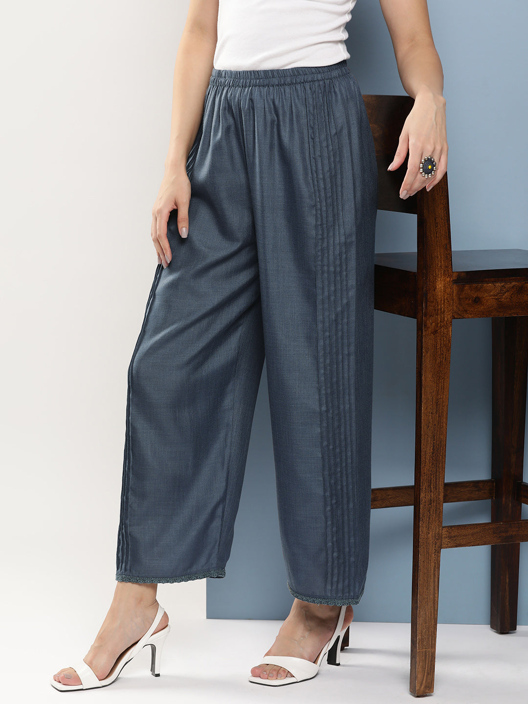 Bhama Couture Grey Loose Fit Gathered Trousers