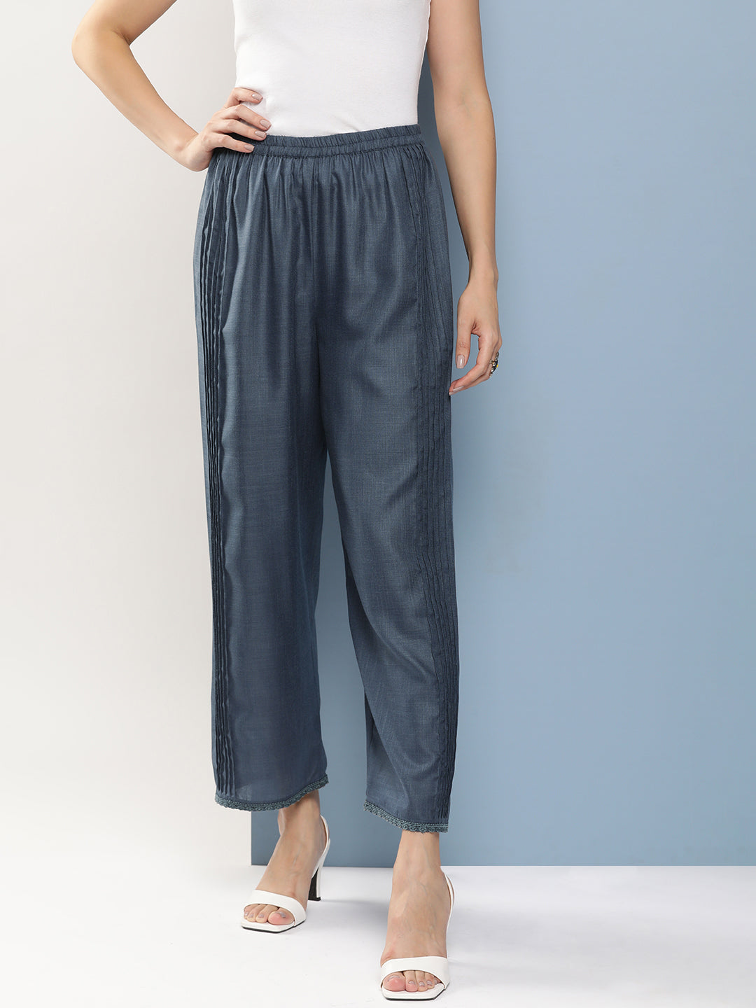 Bhama Couture Grey Loose Fit Gathered Trousers