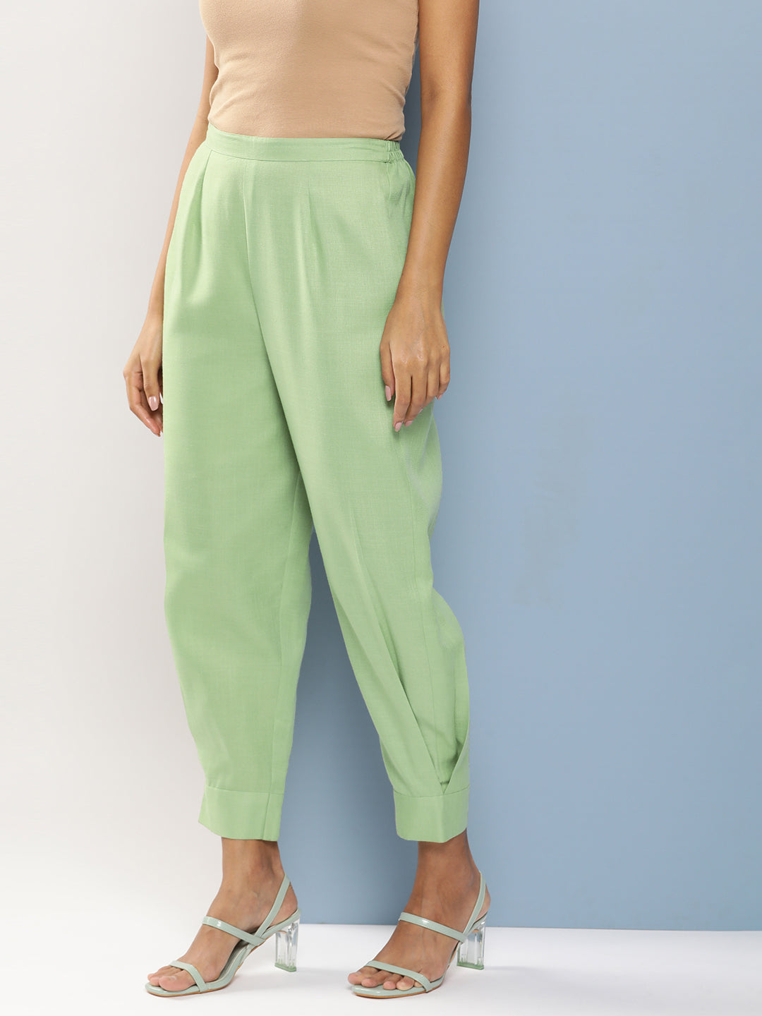 Bhama Couture Green Loose Fit Pleated Trousers