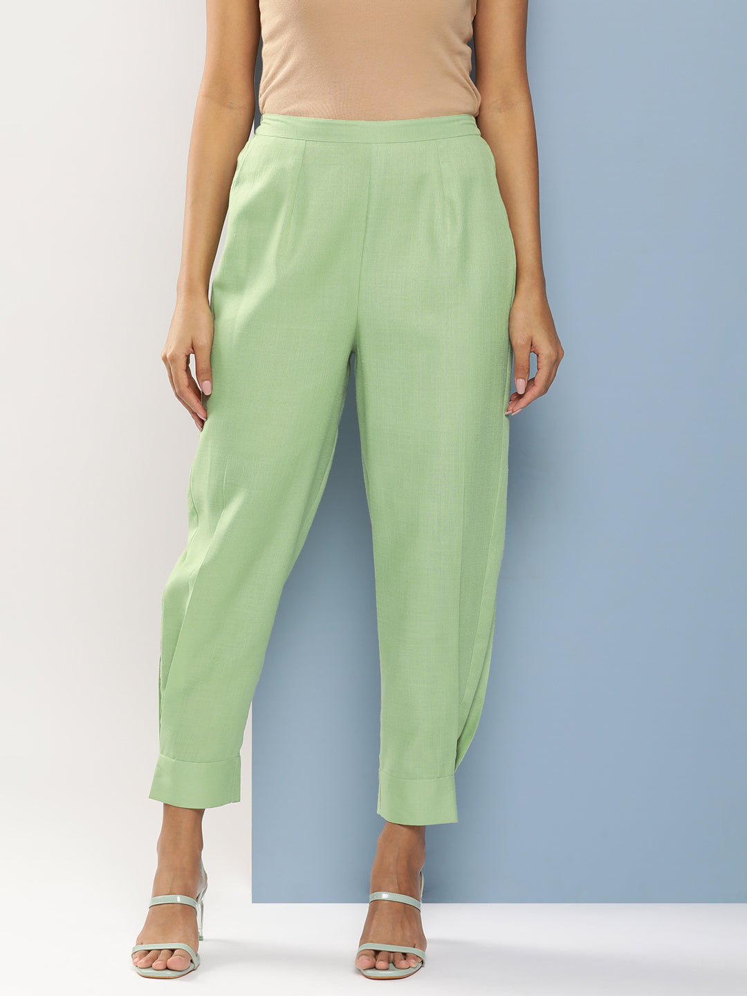 Bhama Couture Green Loose Fit Pleated Trousers