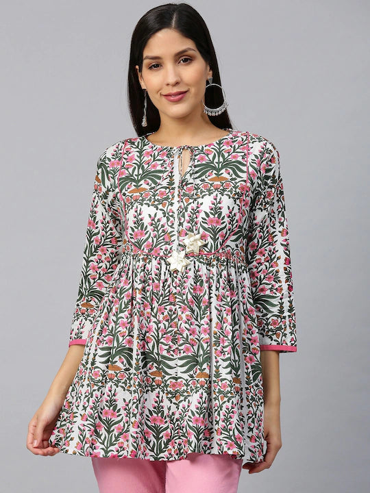 Bhama Couture Pink & White Printed Tunic