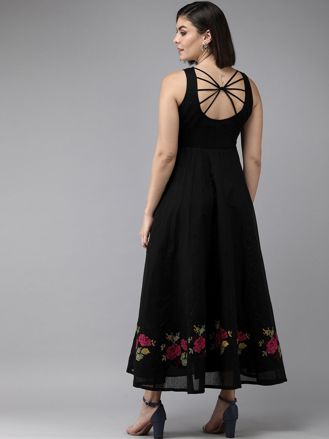 Bhama Couture Black Embroidered Chanderi Silk Maxi Dress