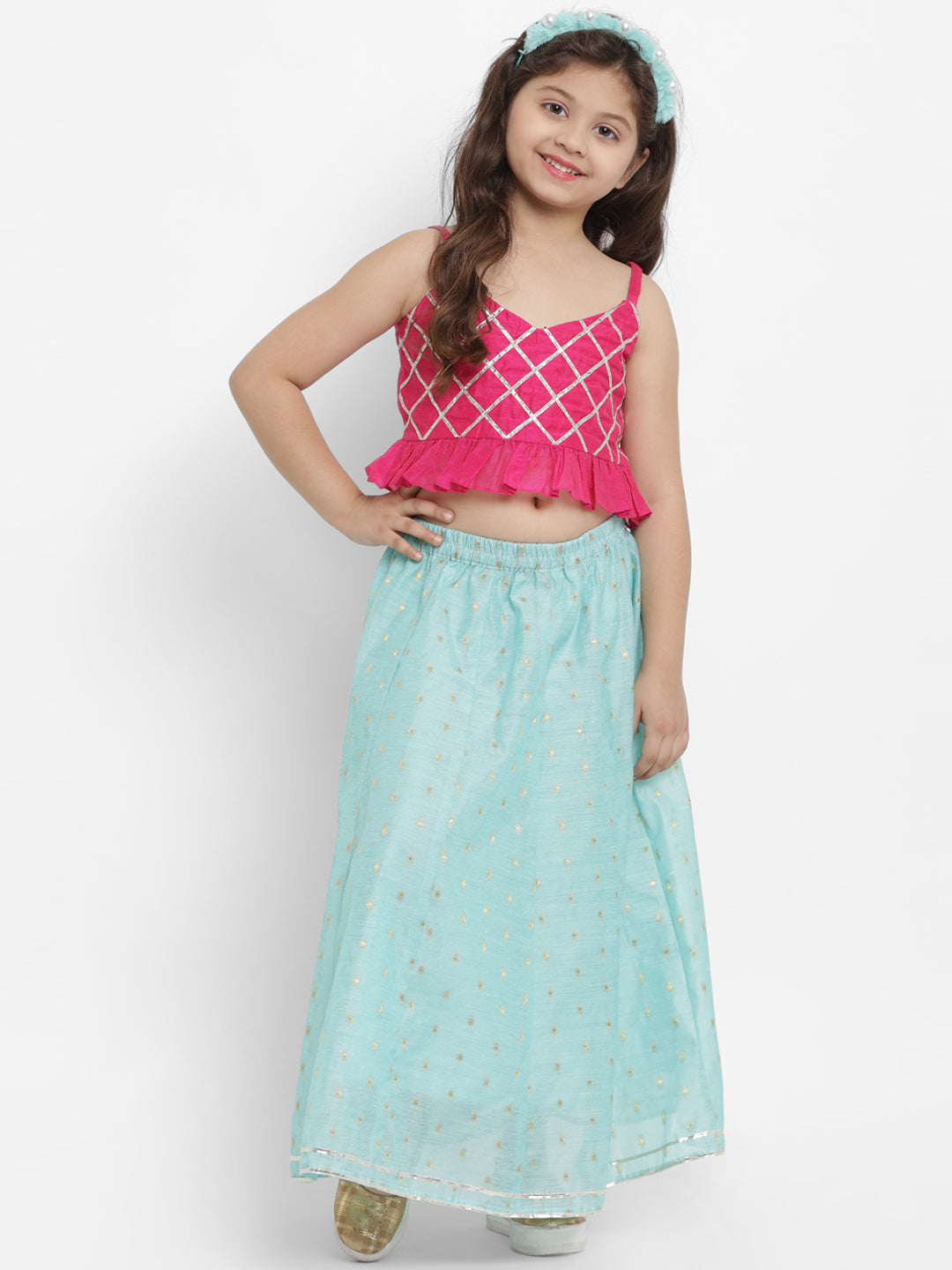 Bitiya by Bhama Fuchsia Pink & Turquoise Blue Ready to Wear Lehenga with Blouse
