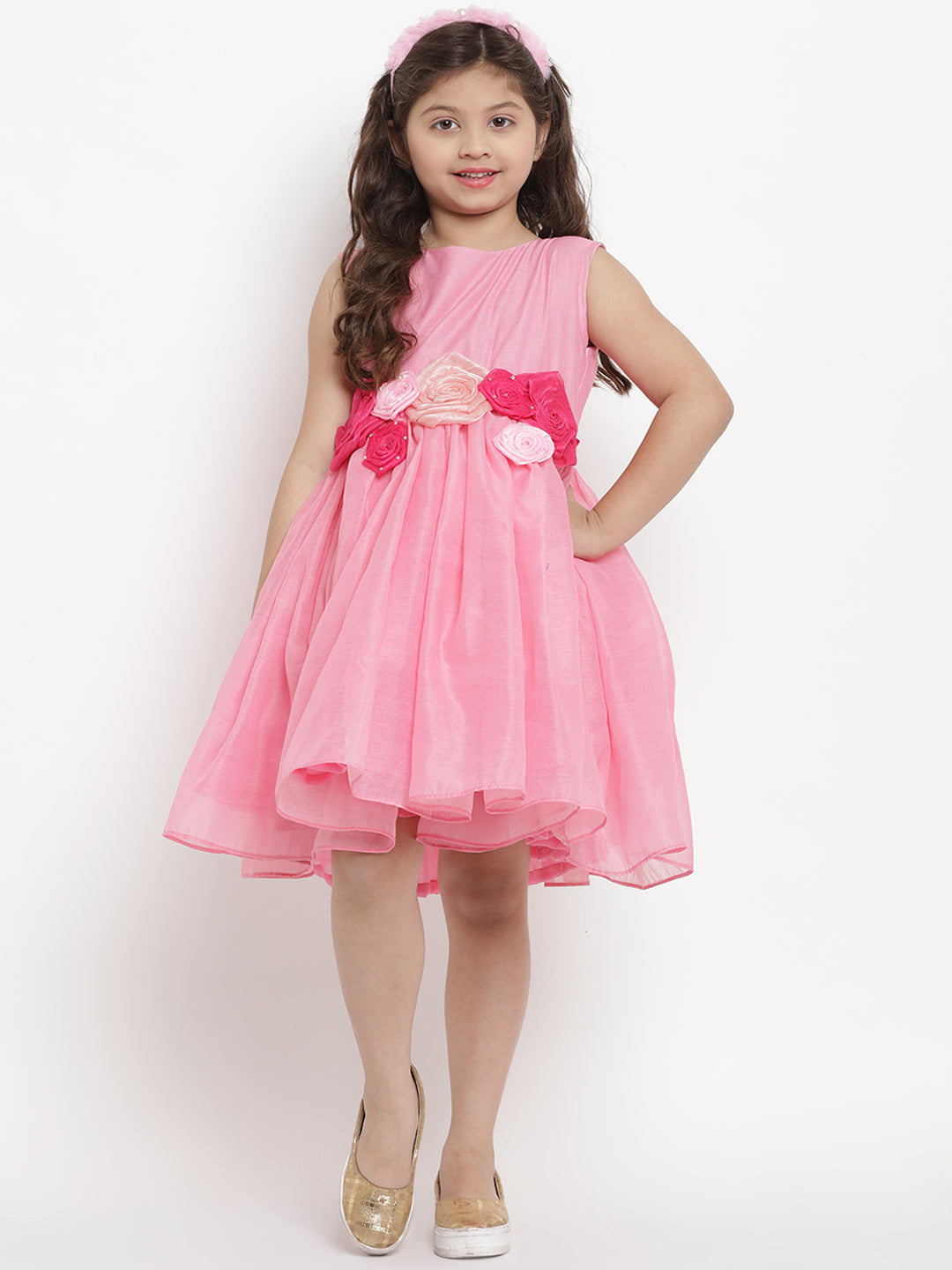 Bitiya By Bhama Girls Pink Layered Flared Dress