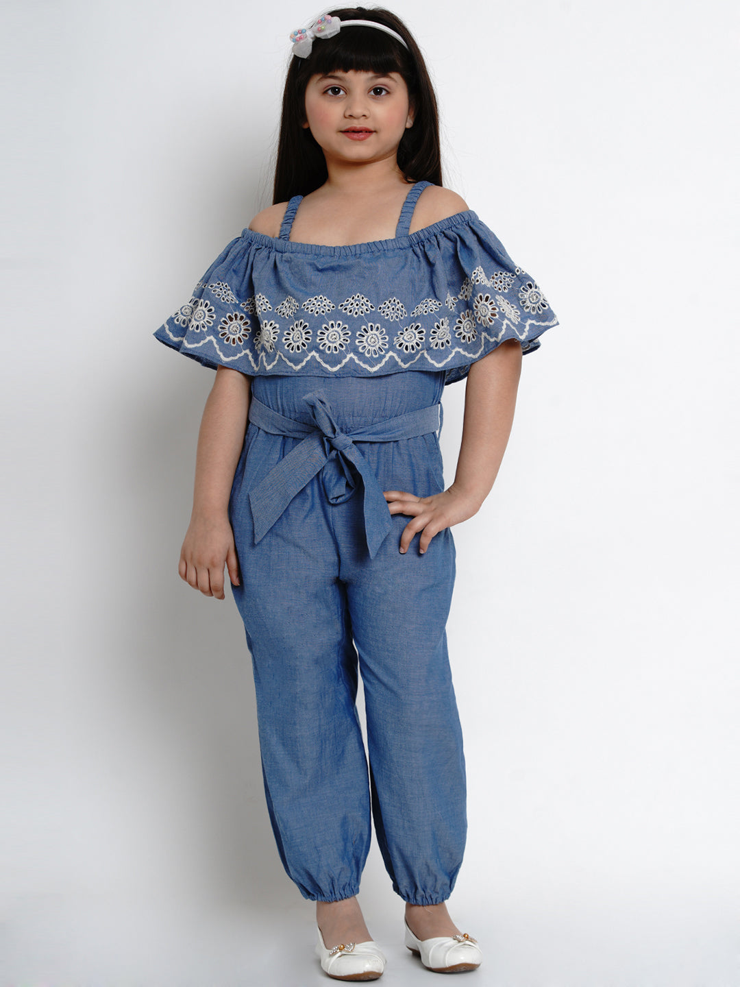 Bitiya By Bhama Girls Blue & Black Solid Basic Jumpsuit