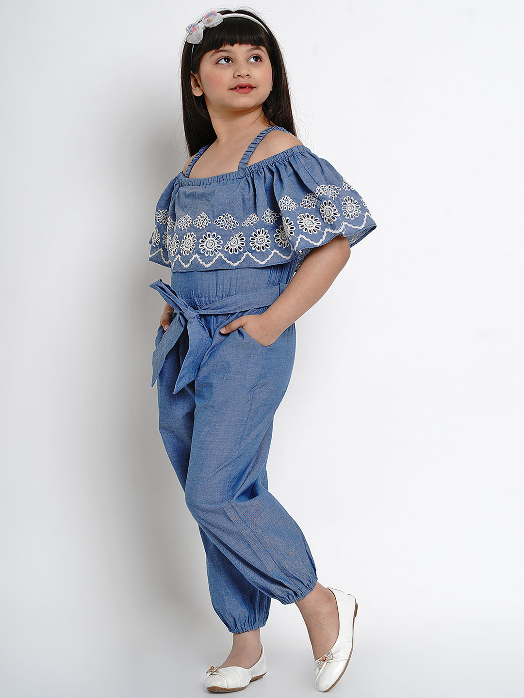 Bitiya By Bhama Girls Blue & Black Solid Basic Jumpsuit