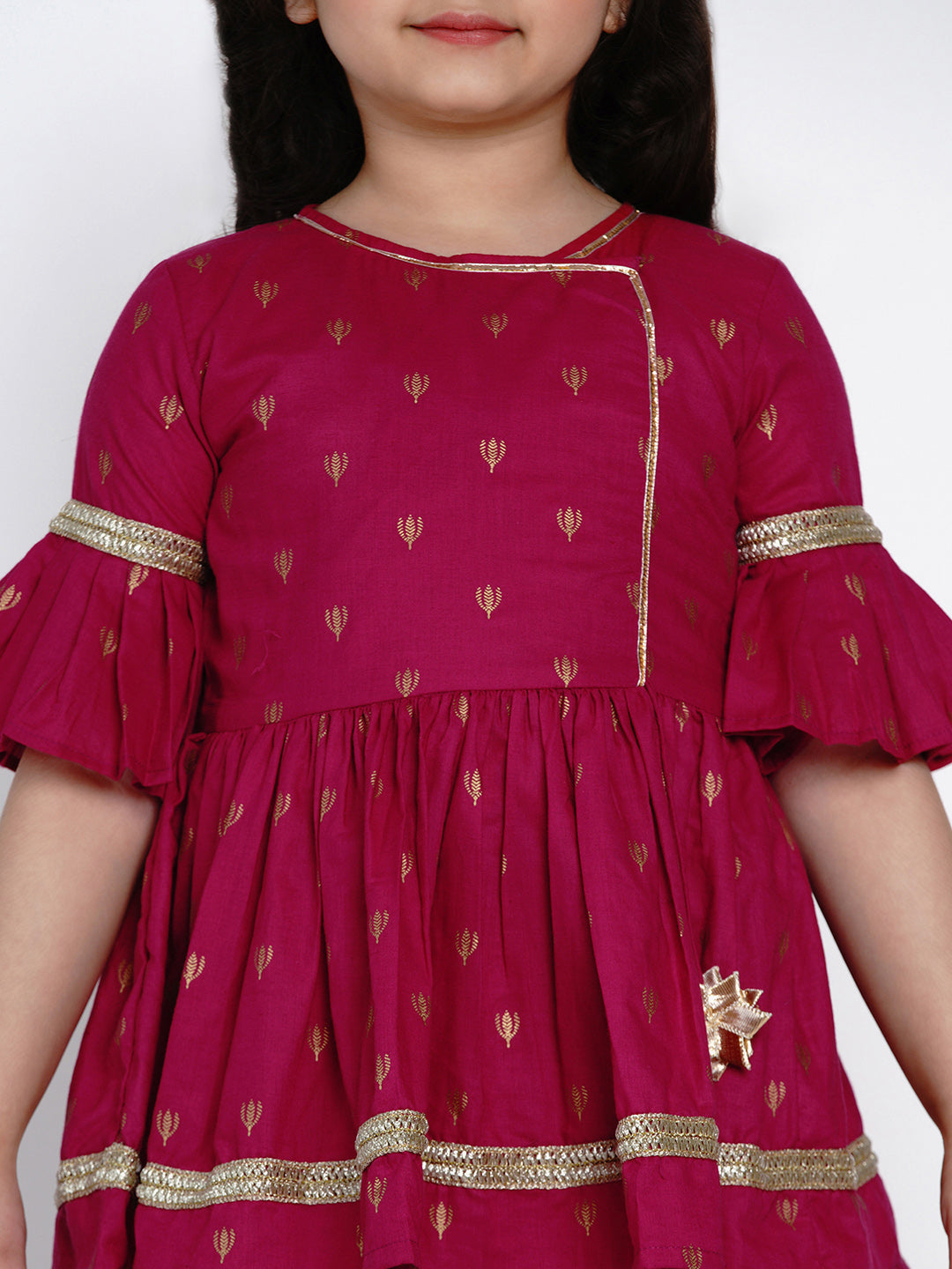 Bitiya by Bhama Girls Magenta Printed Kurti with Dhoti Pants