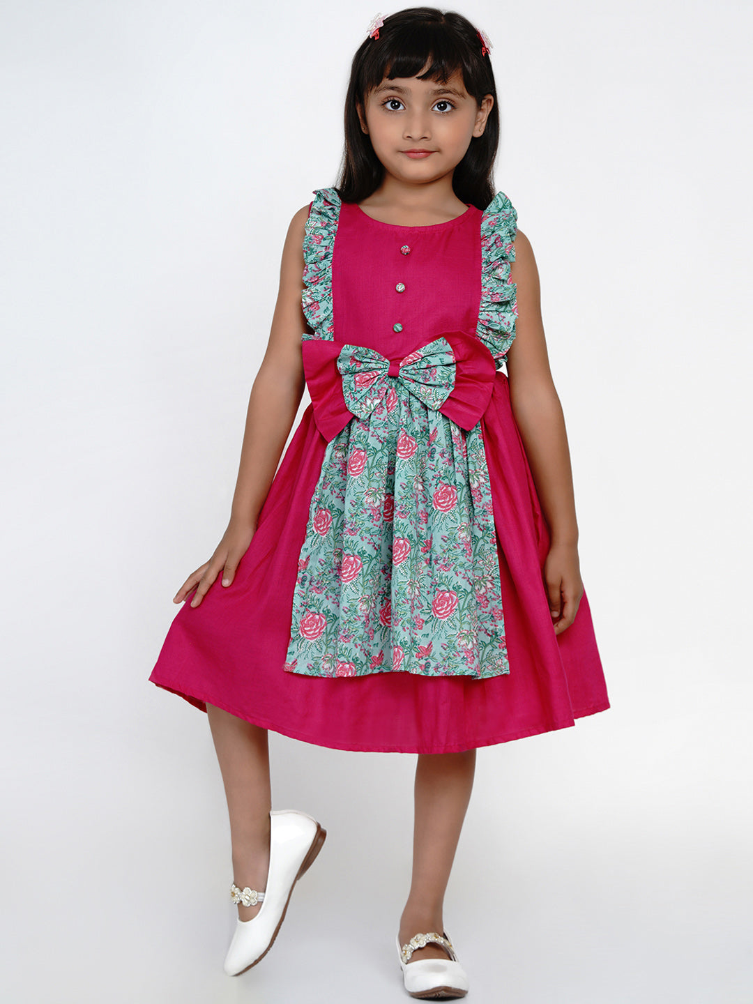 Bitiya by Bhama Girls Fuchsia Printed Fit and Flare Dress