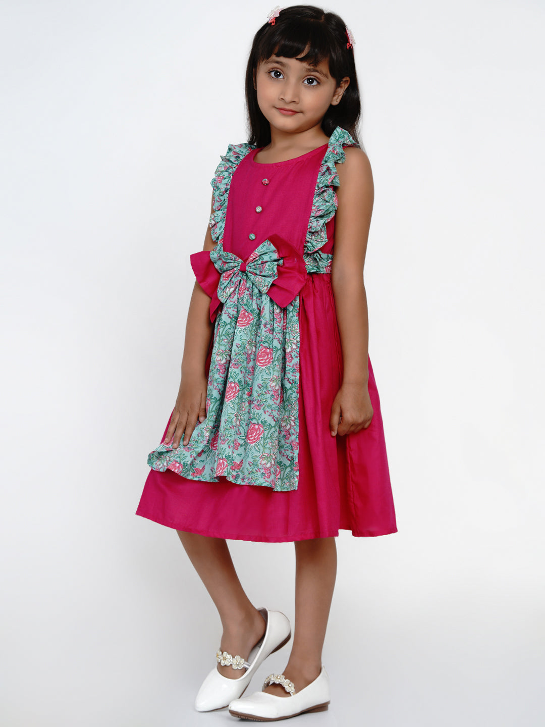 Bitiya by Bhama Girls Fuchsia Printed Fit and Flare Dress