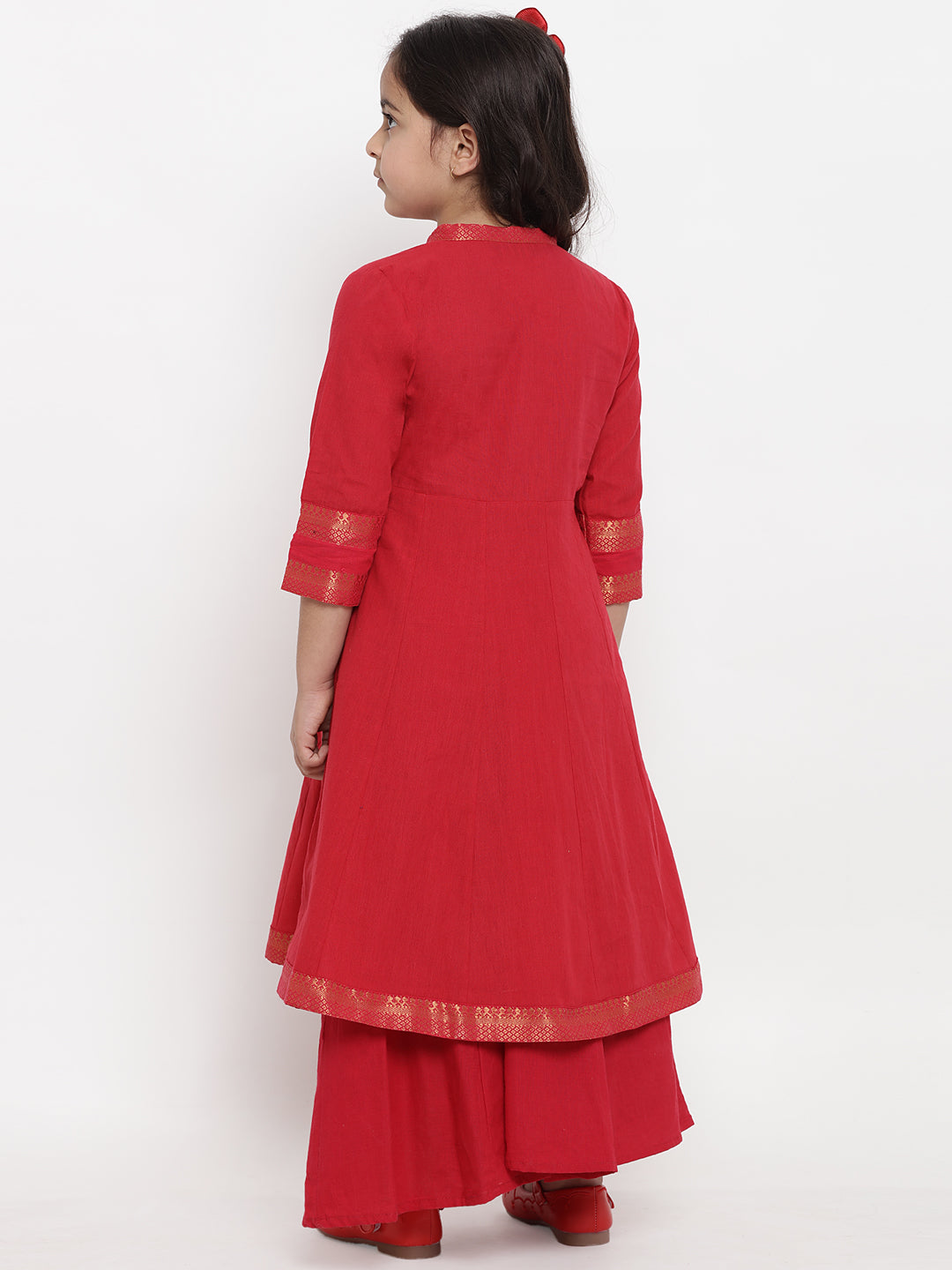 Shop Bitiya by Bhama Girls Red Pure Cotton Kurti with Palazzos Online