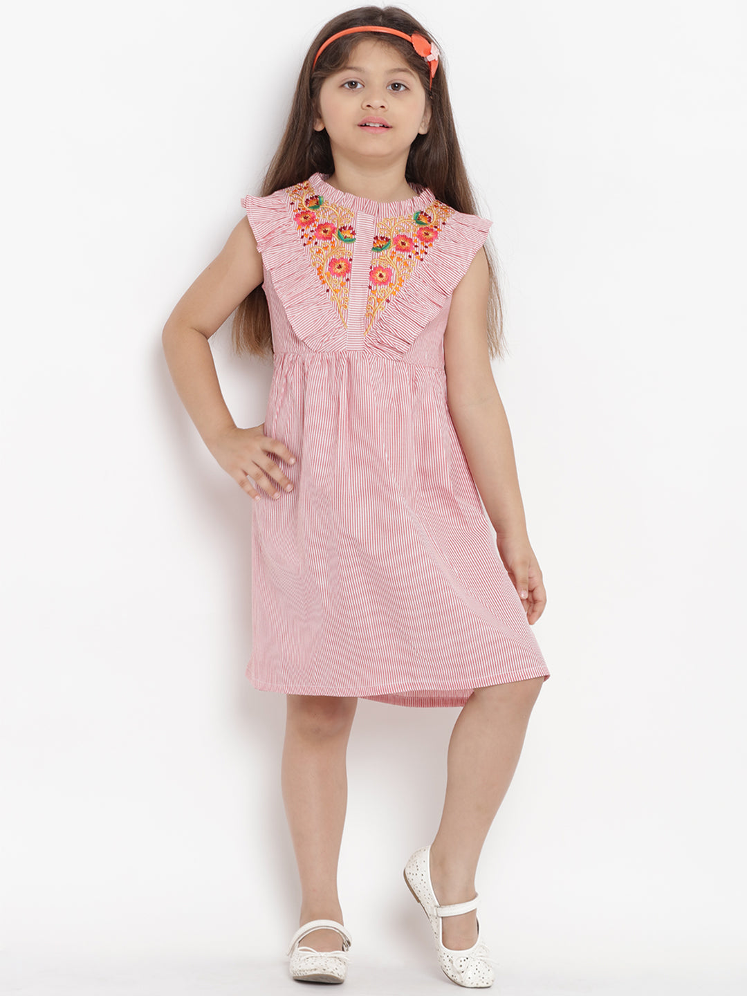 Bitiya by Bhama Girls Pink Striped A-Line Dress