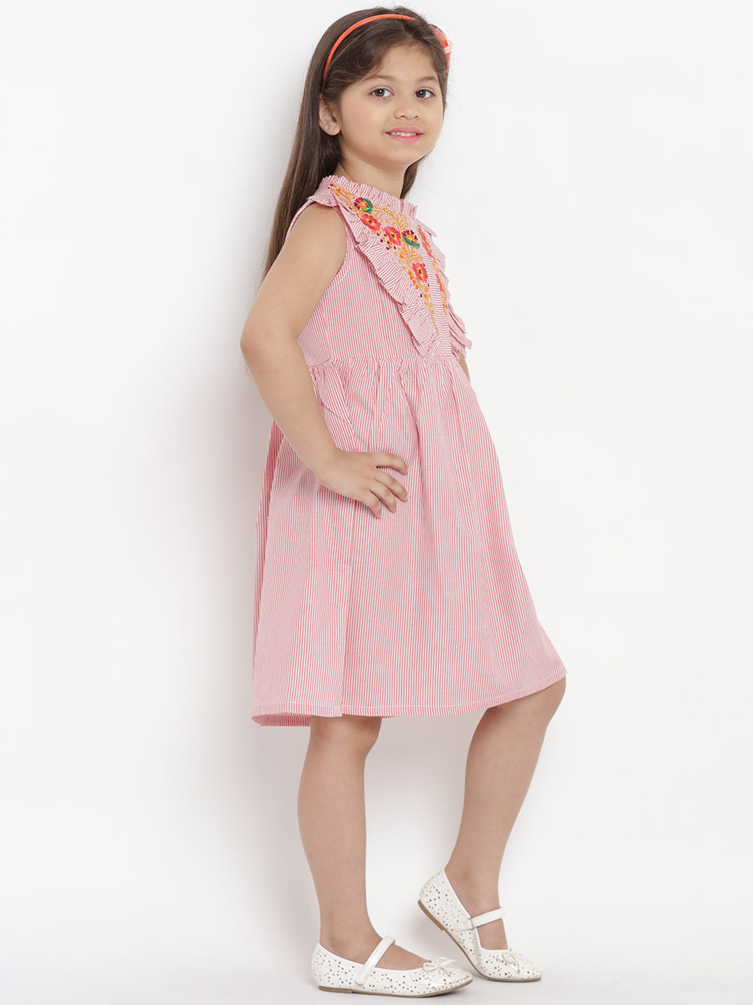 Bitiya by Bhama Girls Pink Striped A-Line Dress