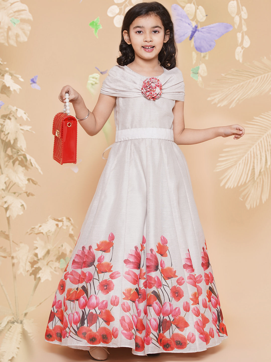 Shop Bitiya By Bhama Girls Off White Flower Digital Printed Fit