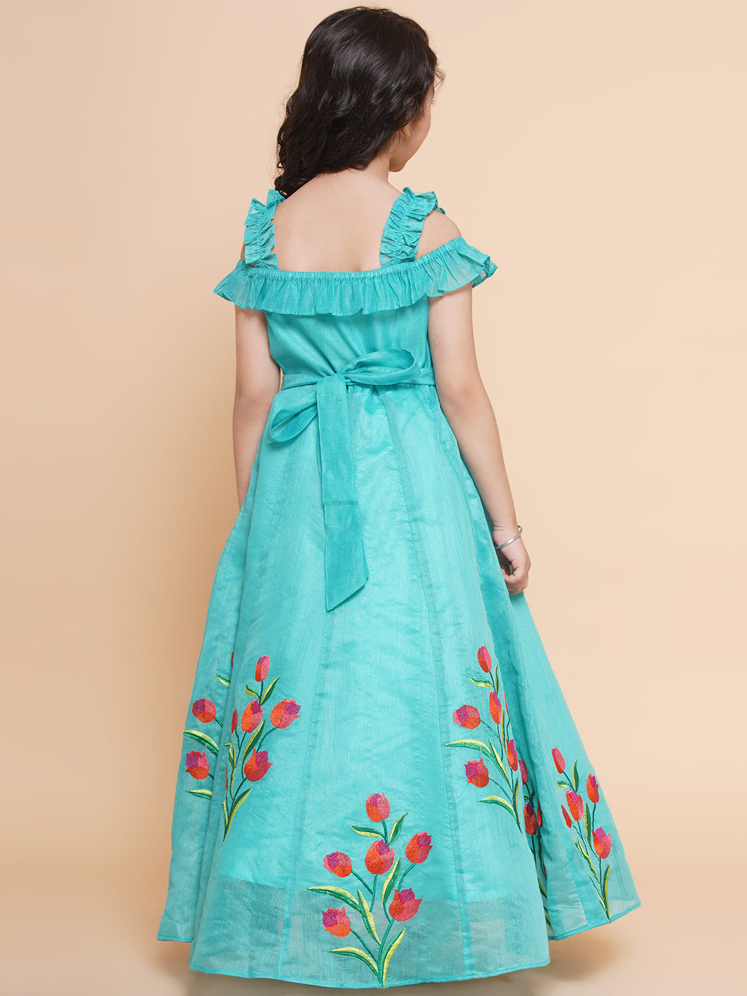 Bitiya By Bhama Sea Green Floral Embroidered Maxi Dress